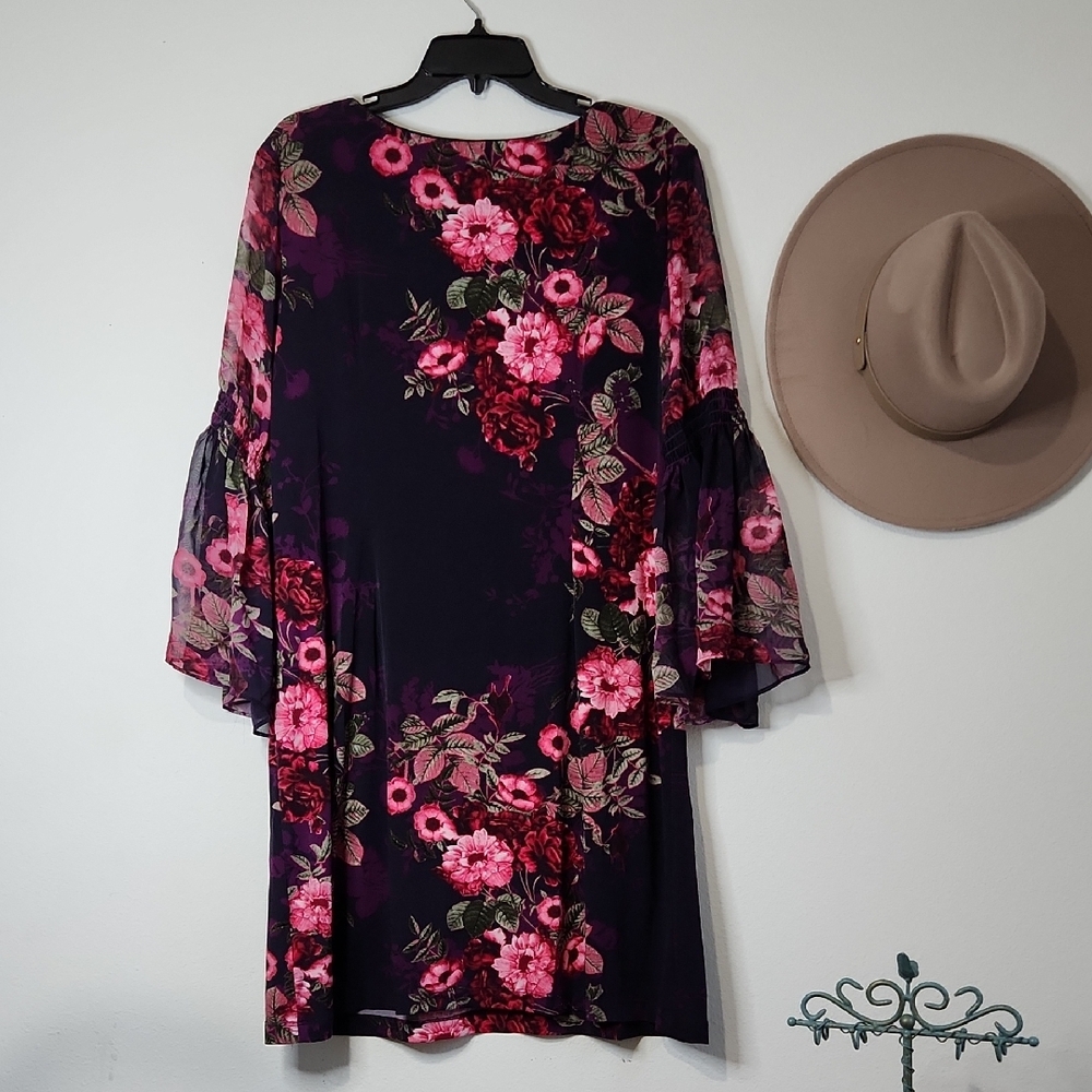 Roz & Ali Long Sleeve Floral Dress in Pink and Purple - Picture 7 of 7